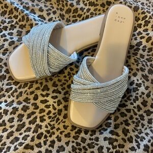 A New Day Women's Silver Beaded Slide Sandals